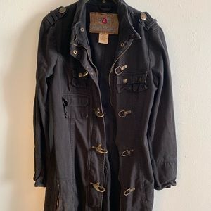 Bb Dakota long black jacket with brass clasps